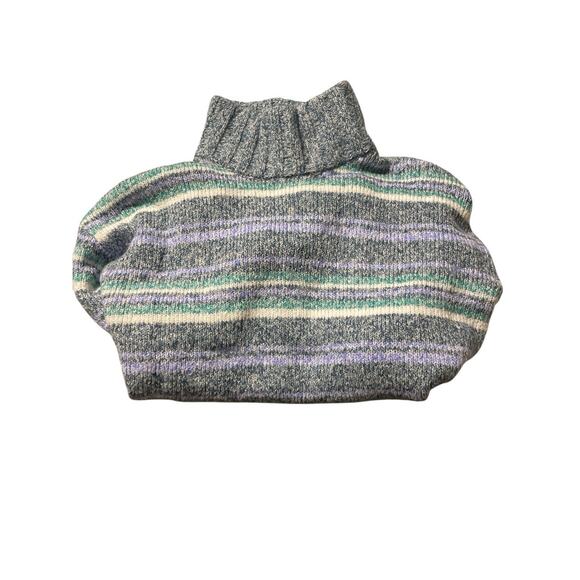 Eddie Bauer Women's M Turtleneck Cowl Sweater Green Gray Striped - Picture 3 of 4
